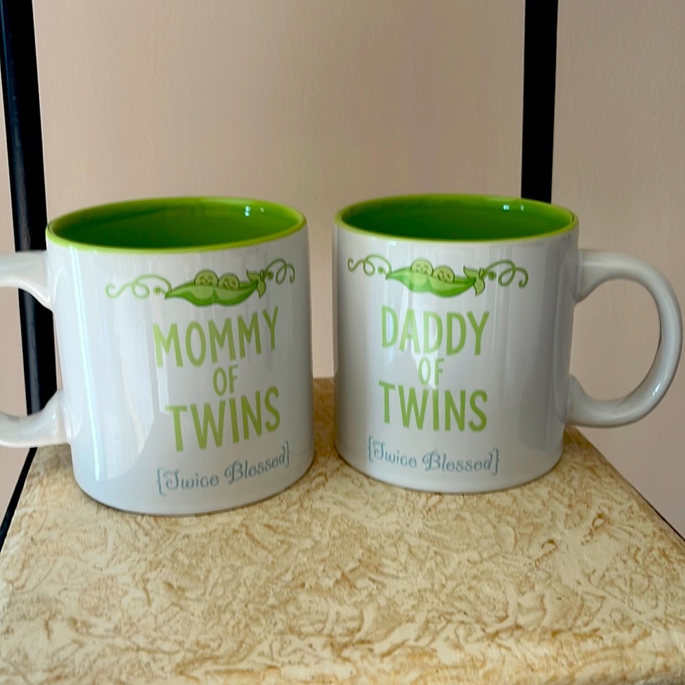 Twin Gift -gender neutral -White and Green Mug for Mommy (Daddy also available)